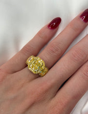 Yellow Diamond Three Stone Halo Ring