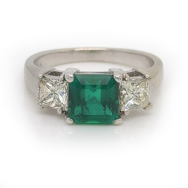 Emerald and Princess Cut Diamond Ring