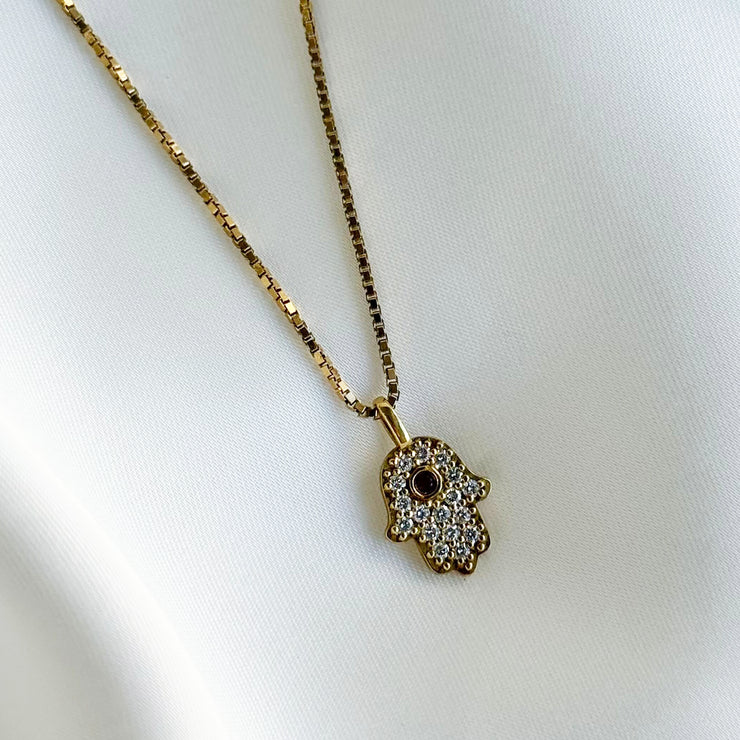 Diamond and Sapphire Hamsa Pendant Set in 18K Yellow Gold