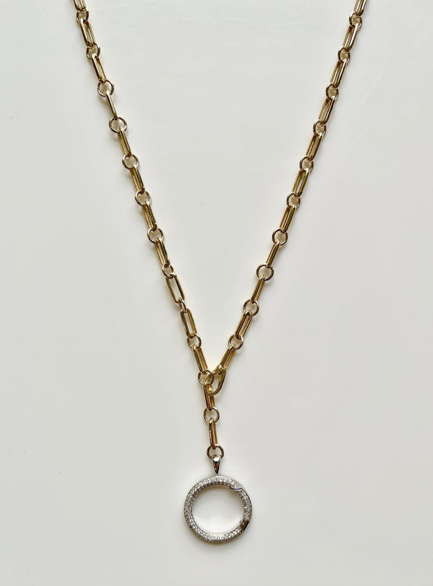 Diamond Circle on Paper Clip Chain Necklace