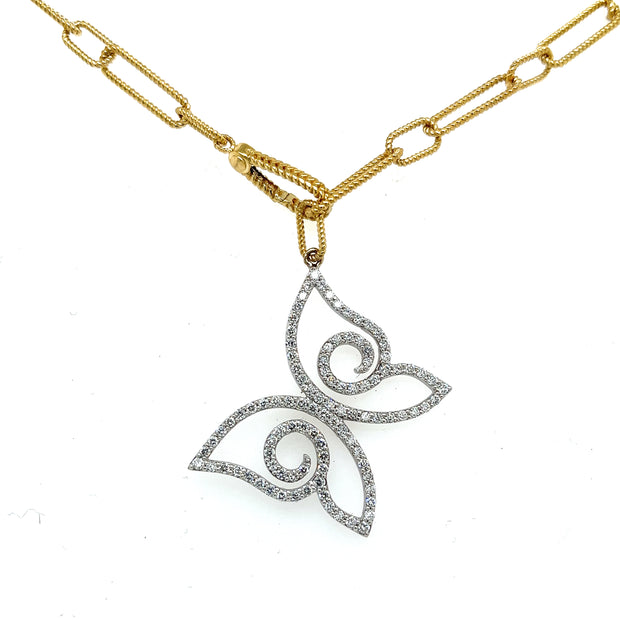 Diamond Butterfly Pendant on Paper Clip Chain Necklace