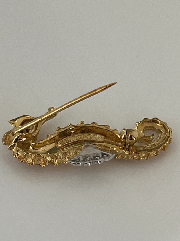 Pre-Owned Authentic Vintage Tiffany & Co. 18k Gold Diamond & Emerald Seahorse Pin Brooch