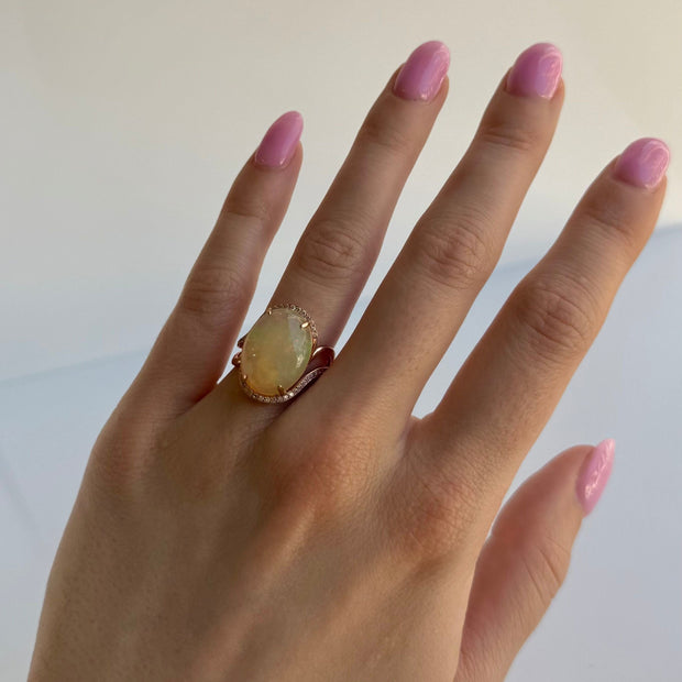 Natural Opal 6.30 CT with Natural Diamonds 0.23 CT set in 14K Rose Gold