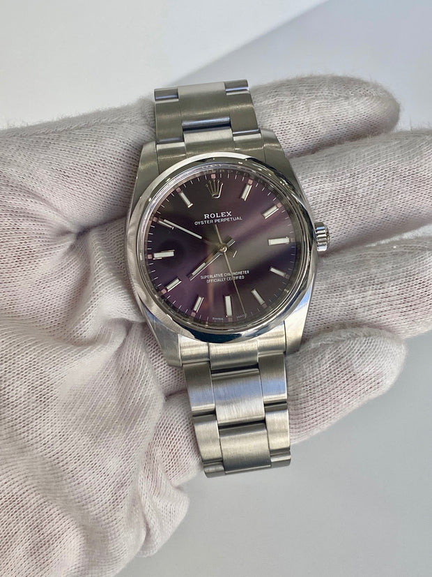 Rolex Oyster Perpetual 34 Red Grape Dial Stainless Steel