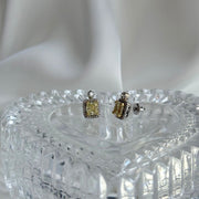 Yellow Diamond Studs with Diamond Halo and Bezel Accent