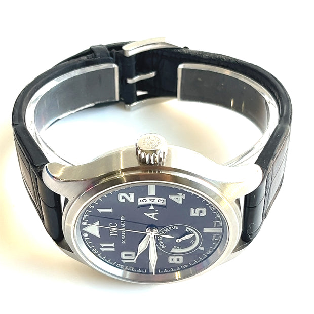 IWC Pilot Saint Exupery on it's side to show the thickness of the case.