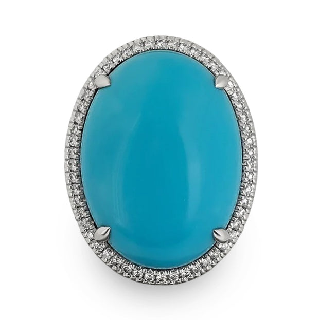 18K White Gold Diamond and Sleeping Beauty Turquoise Ring
