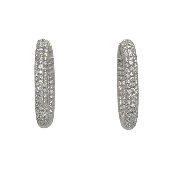 Diamond Oval Hoop Earrings in 14K White Gold