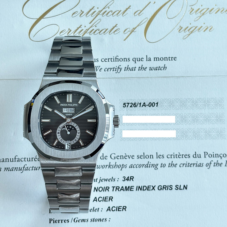 Shown here is the watch with detail of paperwork.