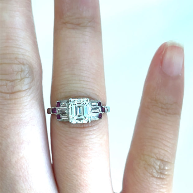 Second view of engagement ring on finger