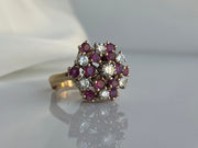 Mid-Century Cocktail Ruby & Diamond Ring in 14K Yellow Gold