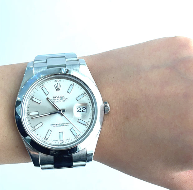 Pictured here the Rolex Datejust II 116300 shown on wrist.