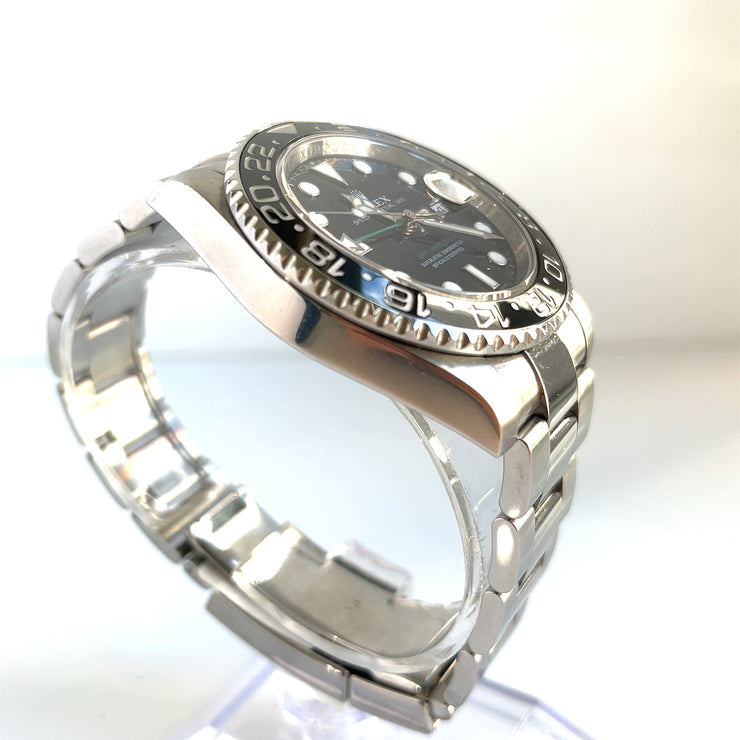 Pictured here is an angled view of th Rolex GMT-Master II Model 116710.