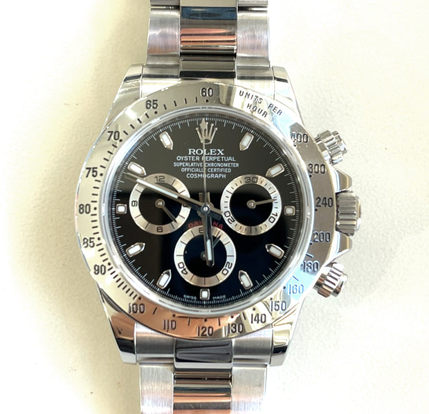 Pre-owned Rolex oyster perpetual cosmograph daytona 116520 watch black dial 40mm with original box and papers