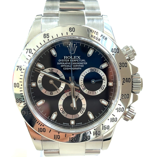 Pre-owned Rolex oyster perpetual cosmograph daytona 116520 watch black dial 40mm with original box and papers