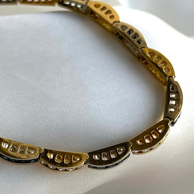 14K Two-Tone Gold Sapphire & Diamond Tennis Bracelet