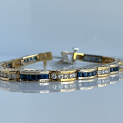 14K Two-Tone Gold Sapphire & Diamond Tennis Bracelet
