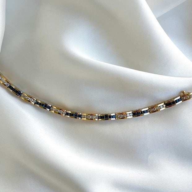 14K Two-Tone Gold Sapphire & Diamond Tennis Bracelet