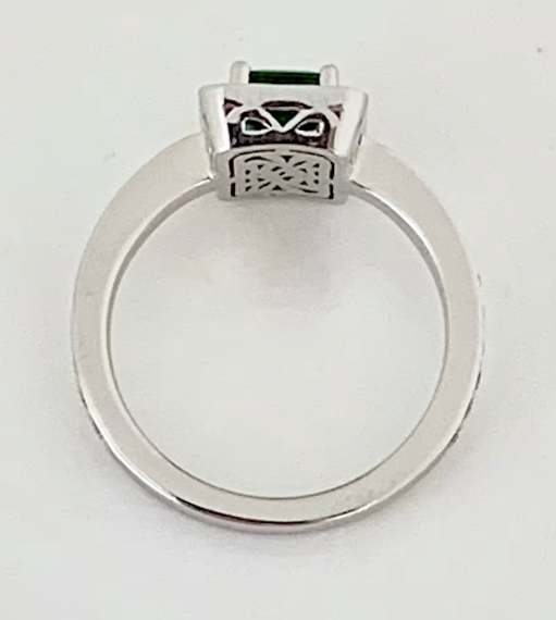 Emerald With Diamond Halo Ring