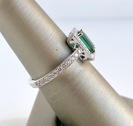 Emerald With Diamond Halo Ring