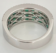 Two-Row Emerald and Diamond Ring in 18K White Gold