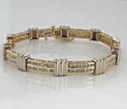 14K 2TONE Gold 4 carat Princess Cut Diamond Bracelet 7.25 inches