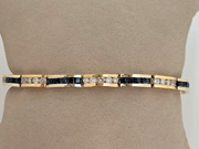 14K2TONE GOLD Natural Round Diamond and Princess Cut Natural Blue Sapphire Tennis Bracelet