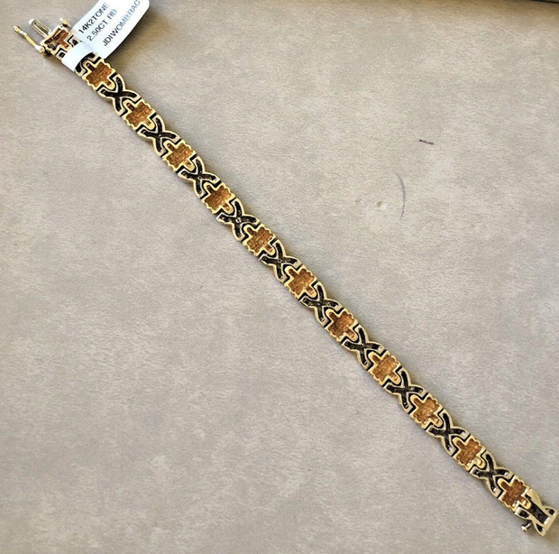 14K 2TONE Gold Round Natural Diamond 2.5ctw Accent "X' Tennis Bracelet - Estate