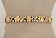 14K 2TONE Gold Round Natural Diamond 2.5ctw Accent "X' Tennis Bracelet - Estate