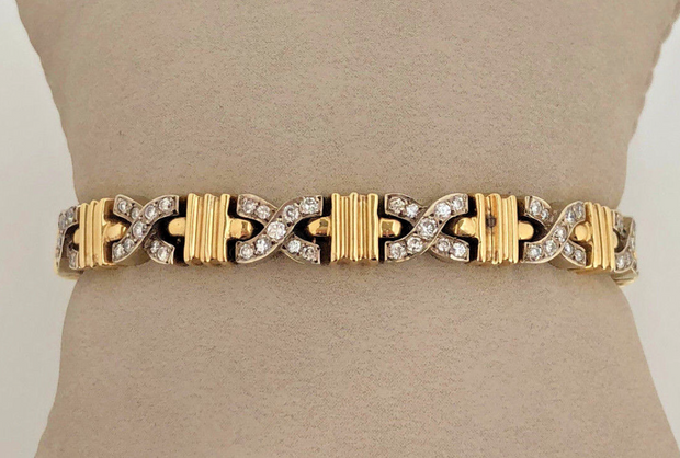 14K 2TONE Gold Round Natural Diamond 2.5ctw Accent "X' Tennis Bracelet - Estate