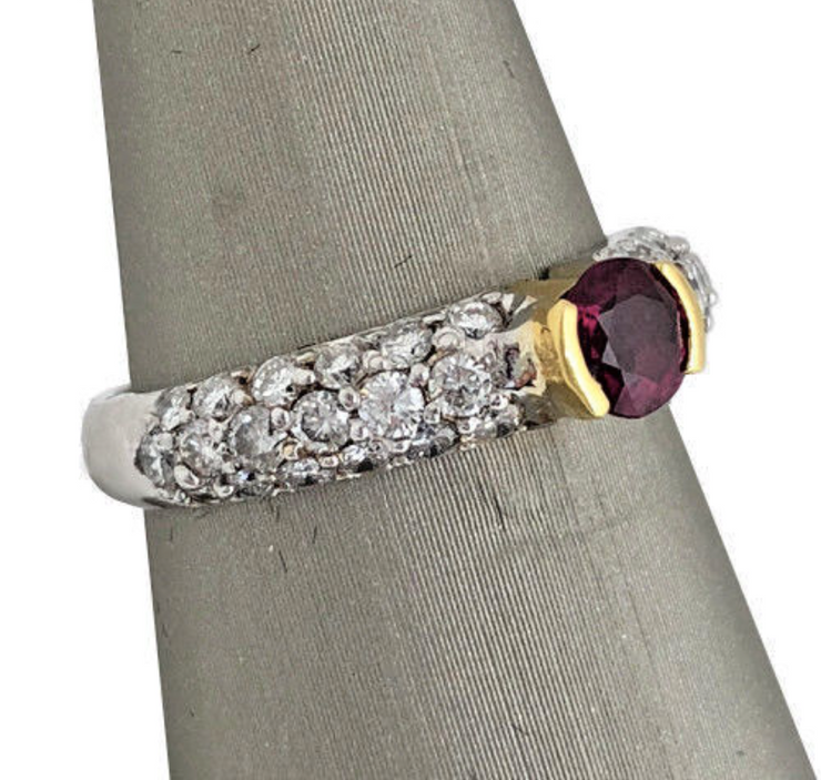 18K 2 TONE Solid Gold Natural Ruby 0.95 carat and Diamond 0.54 carat Ring size 6.75