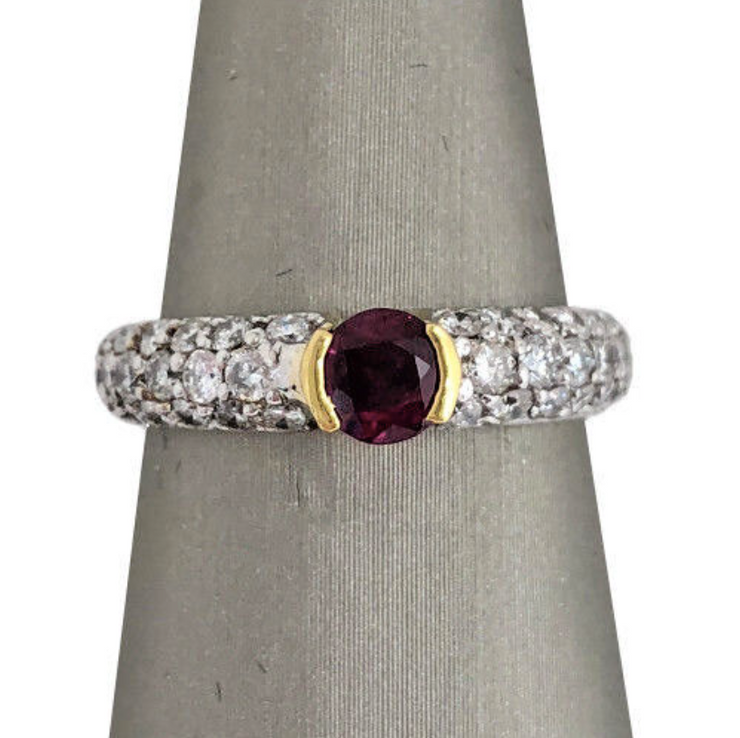 18K 2 TONE Solid Gold Natural Ruby 0.95 carat and Diamond 0.54 carat Ring size 6.75