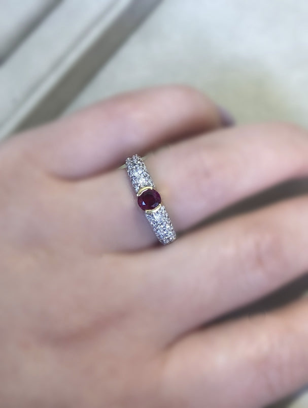 18K 2 TONE Solid Gold Natural Ruby 0.95 carat and Diamond 0.54 carat Ring size 6.75