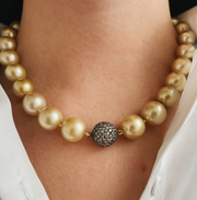 South Sea Pearl and Pave Diamond Bead Necklace