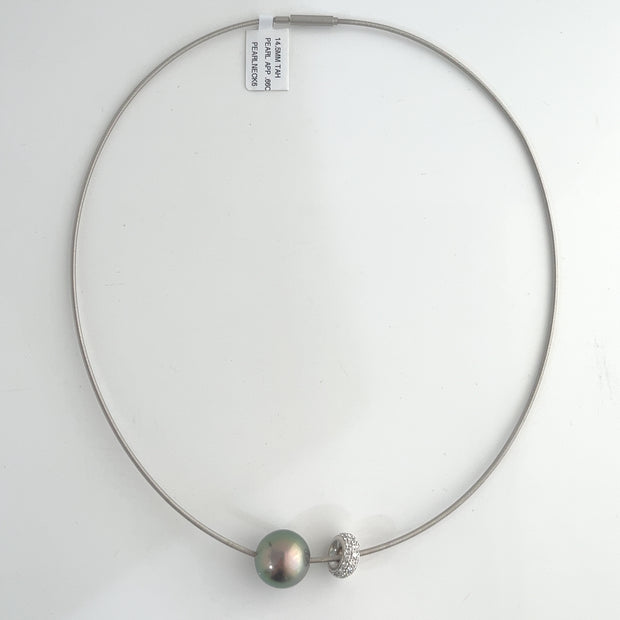 Tahitian Black Pearl 14.5mm with Natural Diamonds 0.66 CTW Platinum Necklace