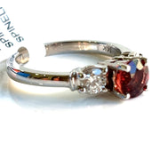 14K White Gold Natural Red Spinel 1.21 CT and Natural Diamonds 0.51 CT Three Stone Ring Size 7