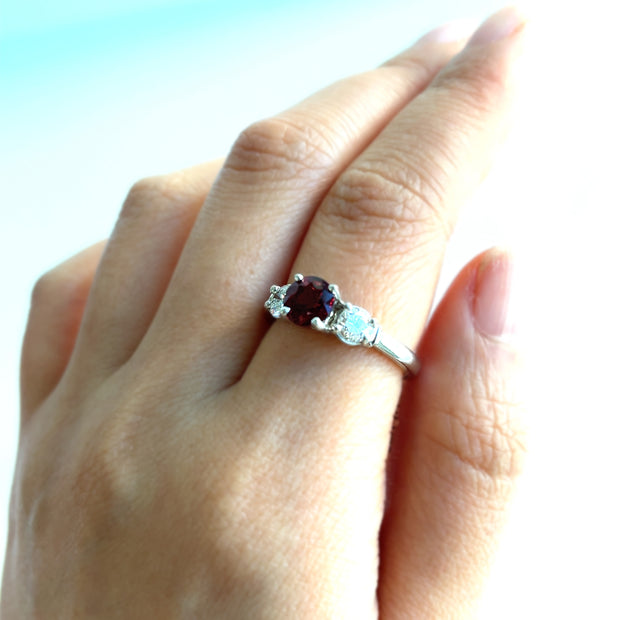 14K White Gold Natural Red Spinel 1.21 CT and Natural Diamonds 0.51 CT Three Stone Ring Size 7