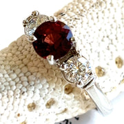 14K White Gold Natural Red Spinel 1.21 CT and Natural Diamonds 0.51 CT Three Stone Ring Size 7