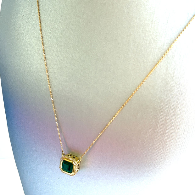 Natural 1.80ct green emerald & 0.07ctw diamonds 18k yellow gold necklace 18in"