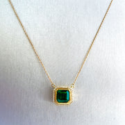 Natural 1.80ct green emerald & 0.07ctw diamonds 18k yellow gold necklace 18in"