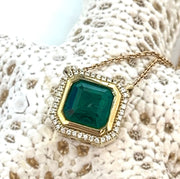 Natural 1.80ct green emerald & 0.07ctw diamonds 18k yellow gold necklace 18in"