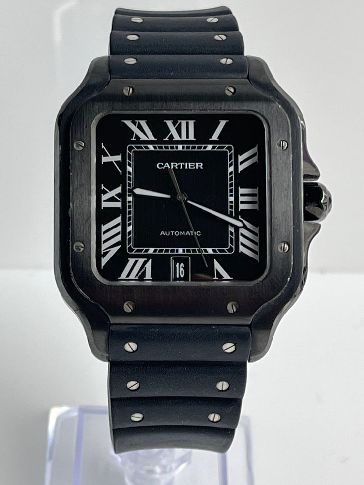 Black large Santos de Cartier watch.