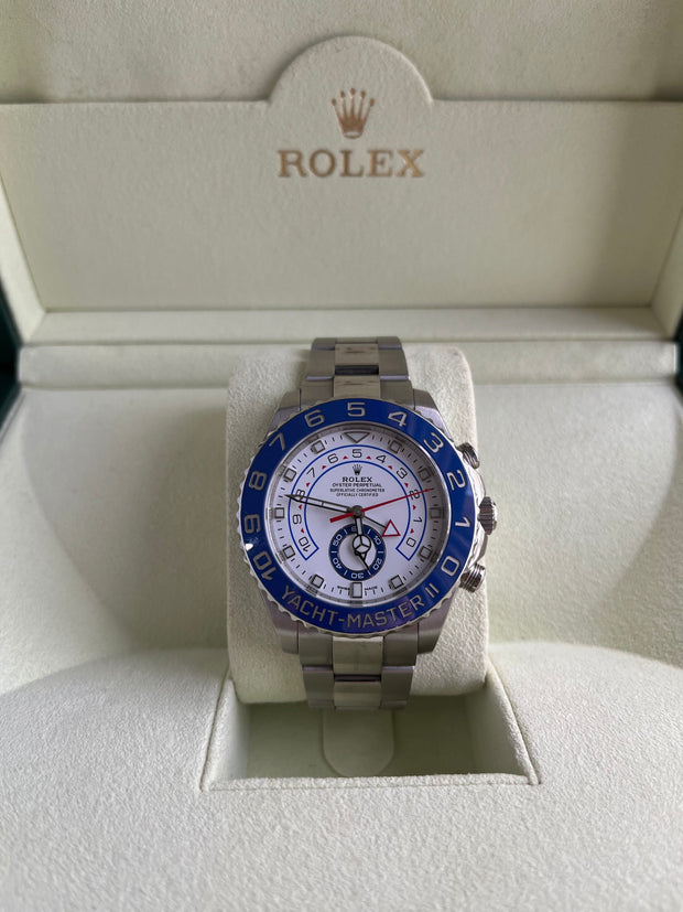 Rolex Yacht-Master II - 116680 Stainless Oyster Bracelet White Dial Blue Bezel