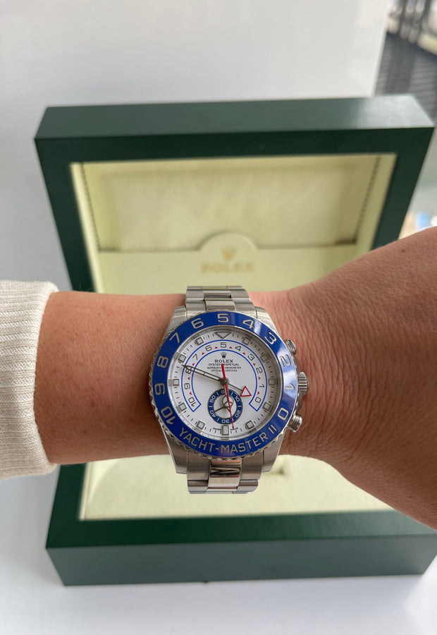 Rolex Yacht-Master II - 116680 Stainless Oyster Bracelet White Dial Blue Bezel