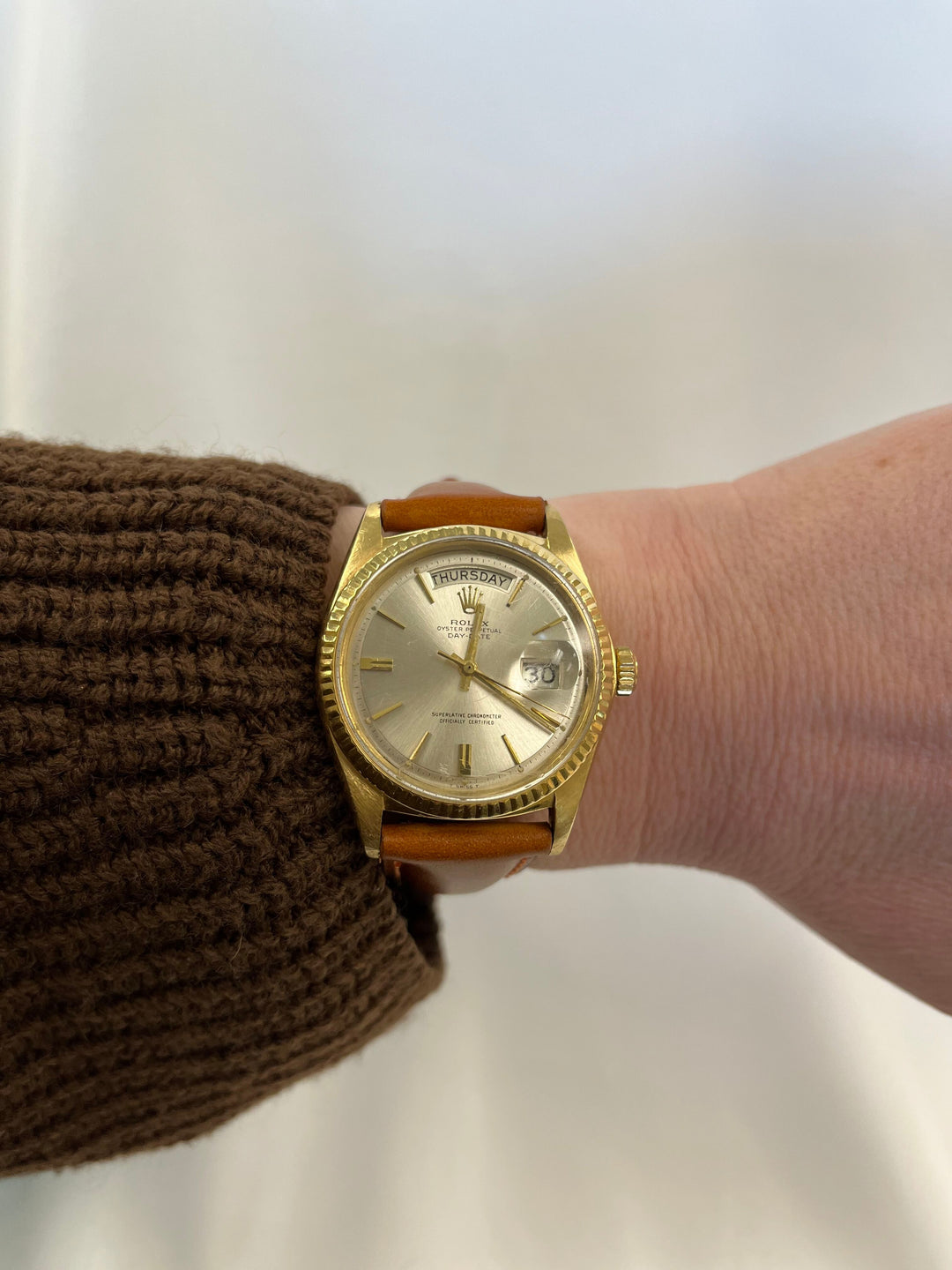Rolex Day-Date 1803 36mm 18k Yellow Gold Brown Leather Strap