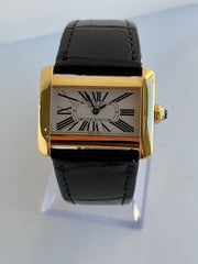 Pre-owned Cartier 18k Yellow Gold mini Tank Divan Watch with service paper