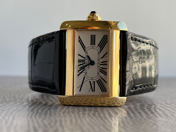 Pre-owned Cartier 18k Yellow Gold mini Tank Divan Watch with service paper