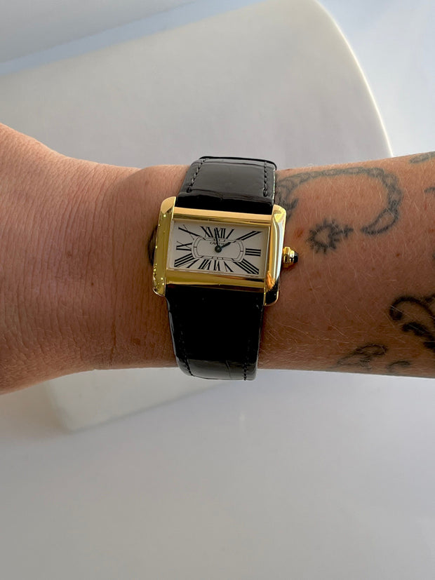 Pre-owned Cartier 18k Yellow Gold mini Tank Divan Watch with service paper
