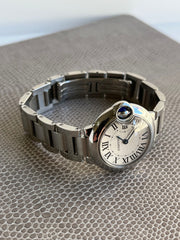 Pre-owned Cartier Ballon Bleu Silver 28 mm W69010Z4 Original Box & Papers
