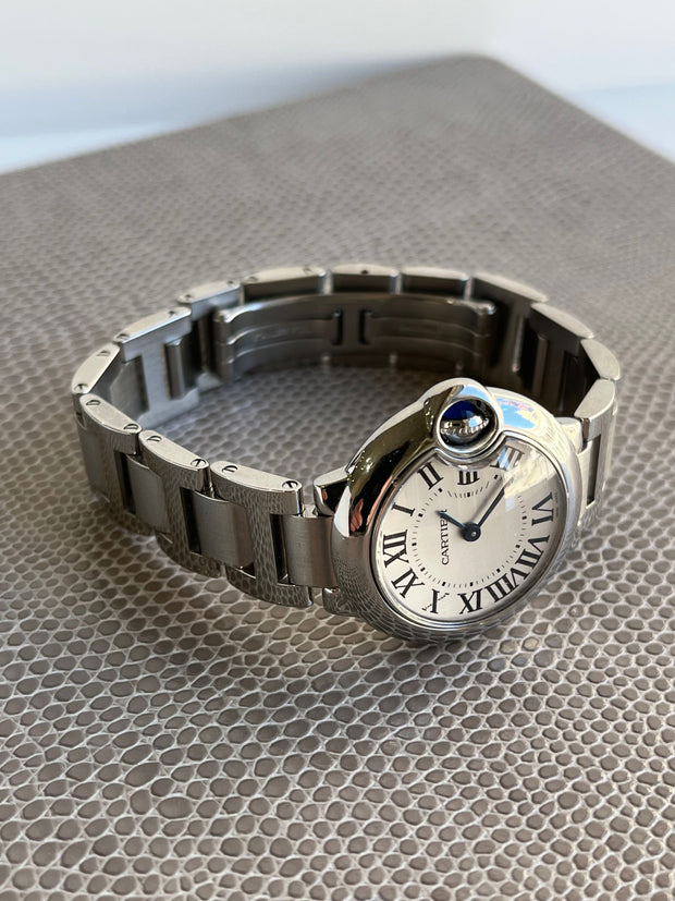 Pre-owned Cartier Ballon Bleu Silver 28 mm W69010Z4 Original Box & Papers